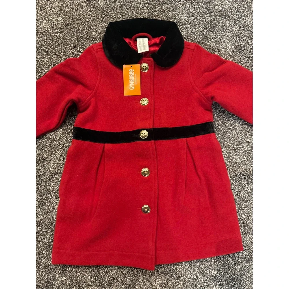 Gymboree Girls Crimson Red Velvet Trim Wool Blend Dress Coat 4T 3056259 New